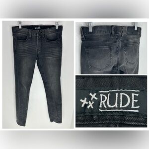 XXX RUDE Jeans Mens Size 30X32 Black Denim Skinny Goth Low Rise‎ Pants Festival